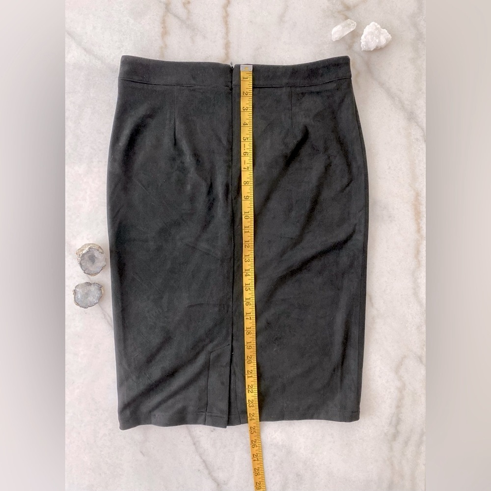 Lulus Black Suede Bodycon Midi Pencil Skirt